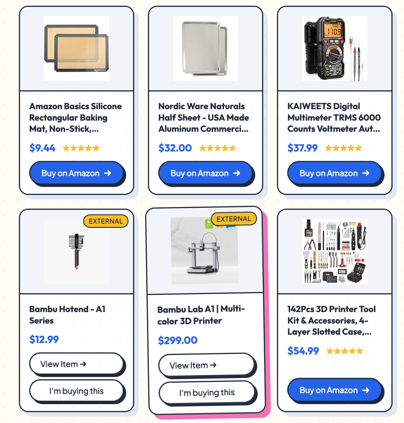 Combining Amazon and external items