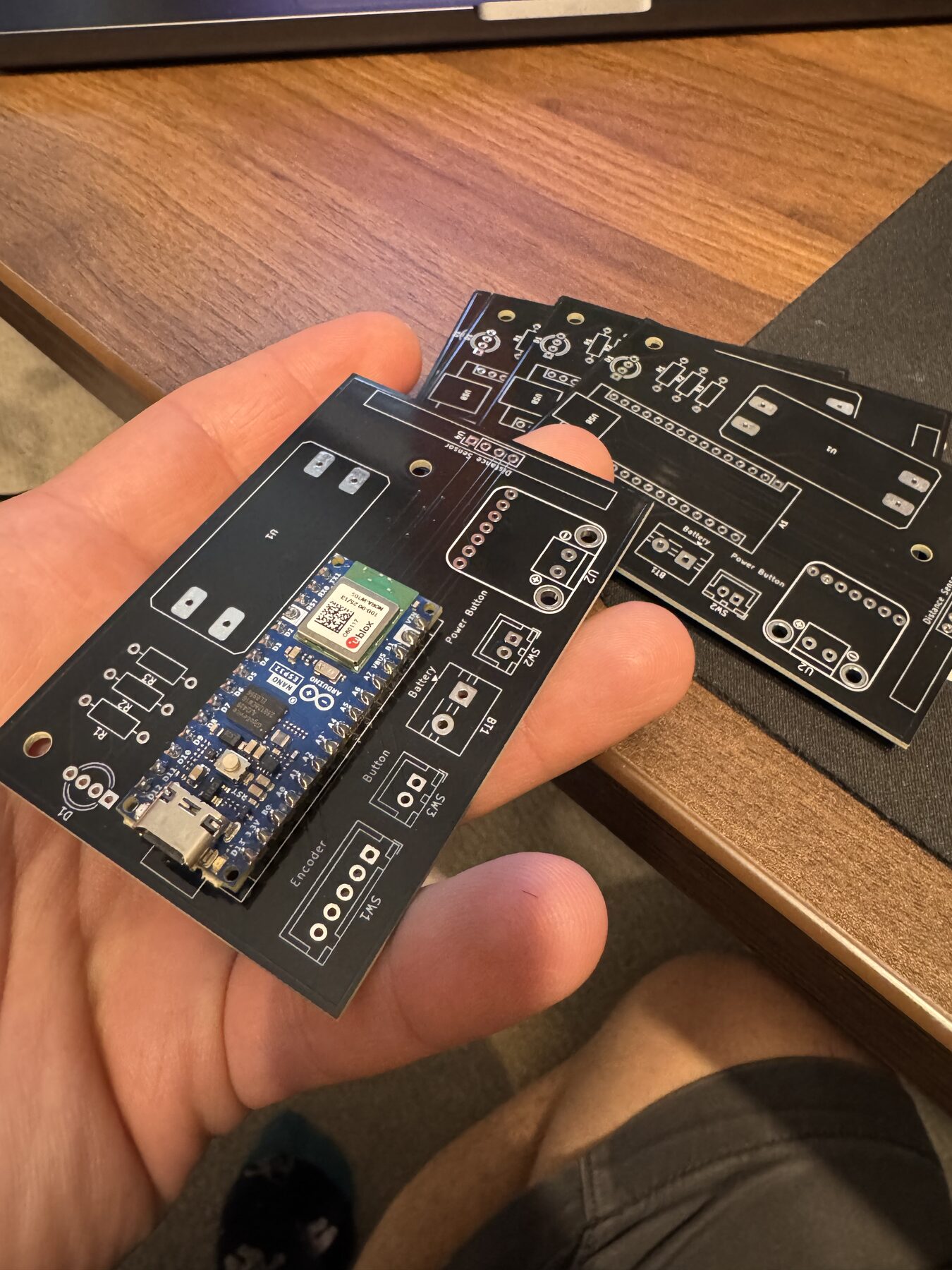 A bare board with the Nano ESP32 sitting on it to check the fit