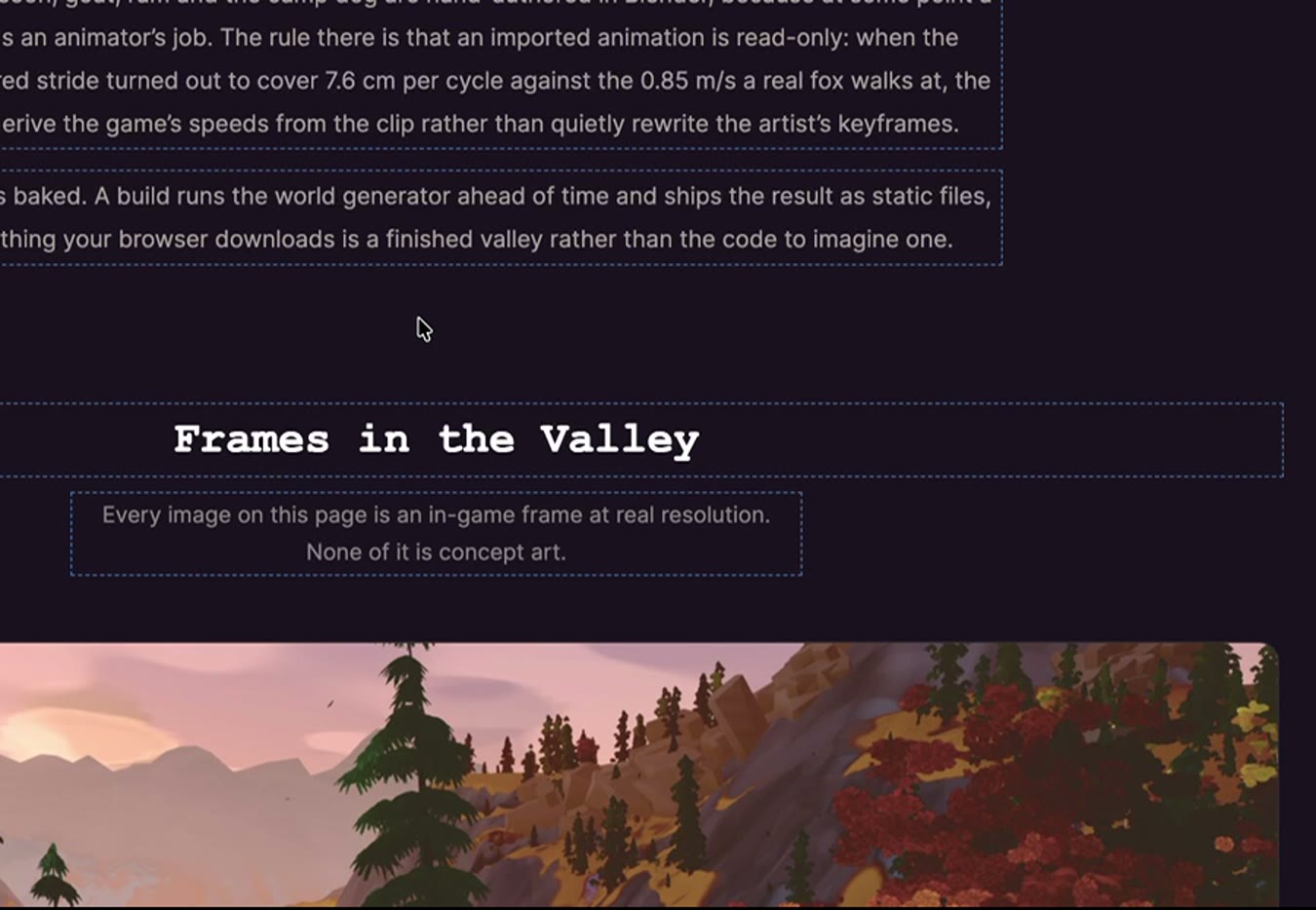 A page with edit mode armed, editable text outlined in dashed blue