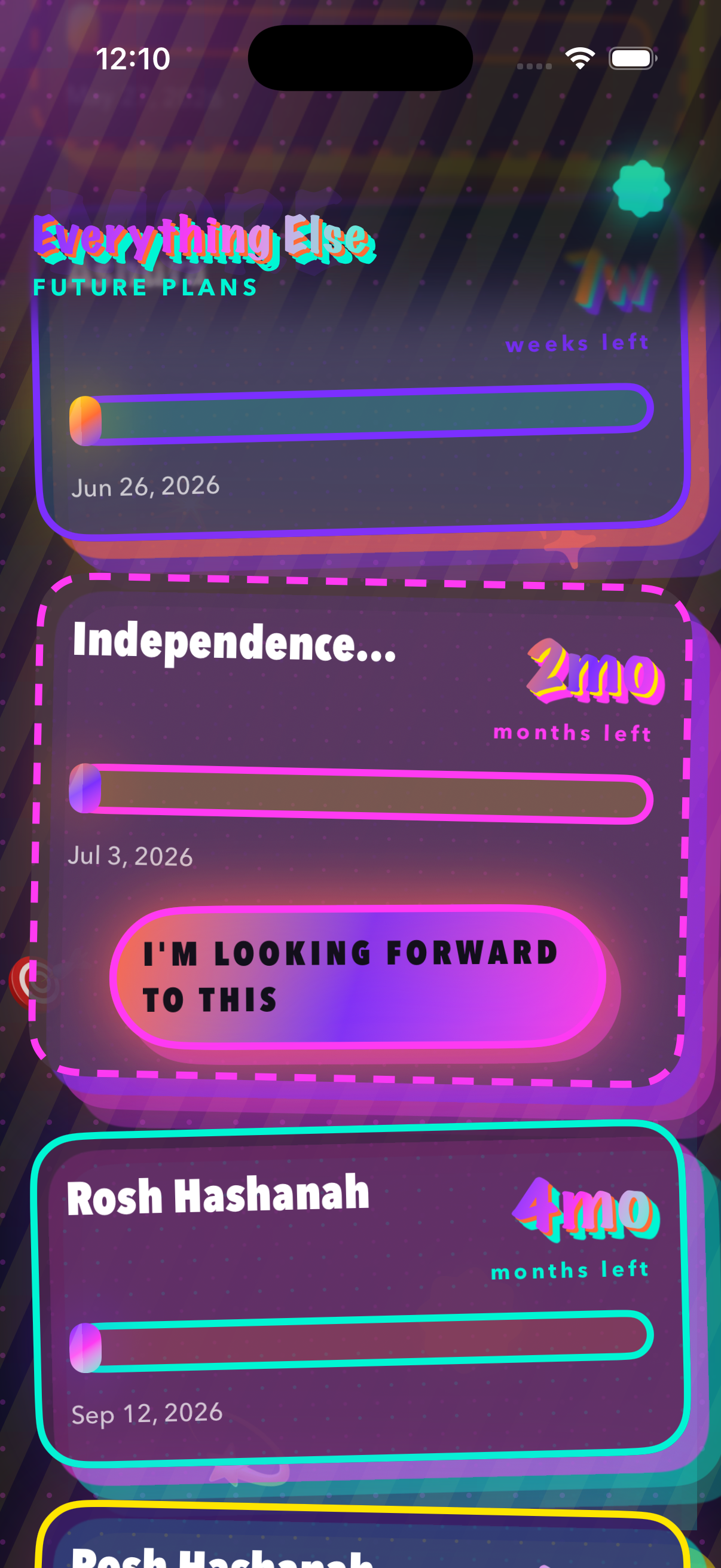 Looking Forward screen for choosing calendar events to pin