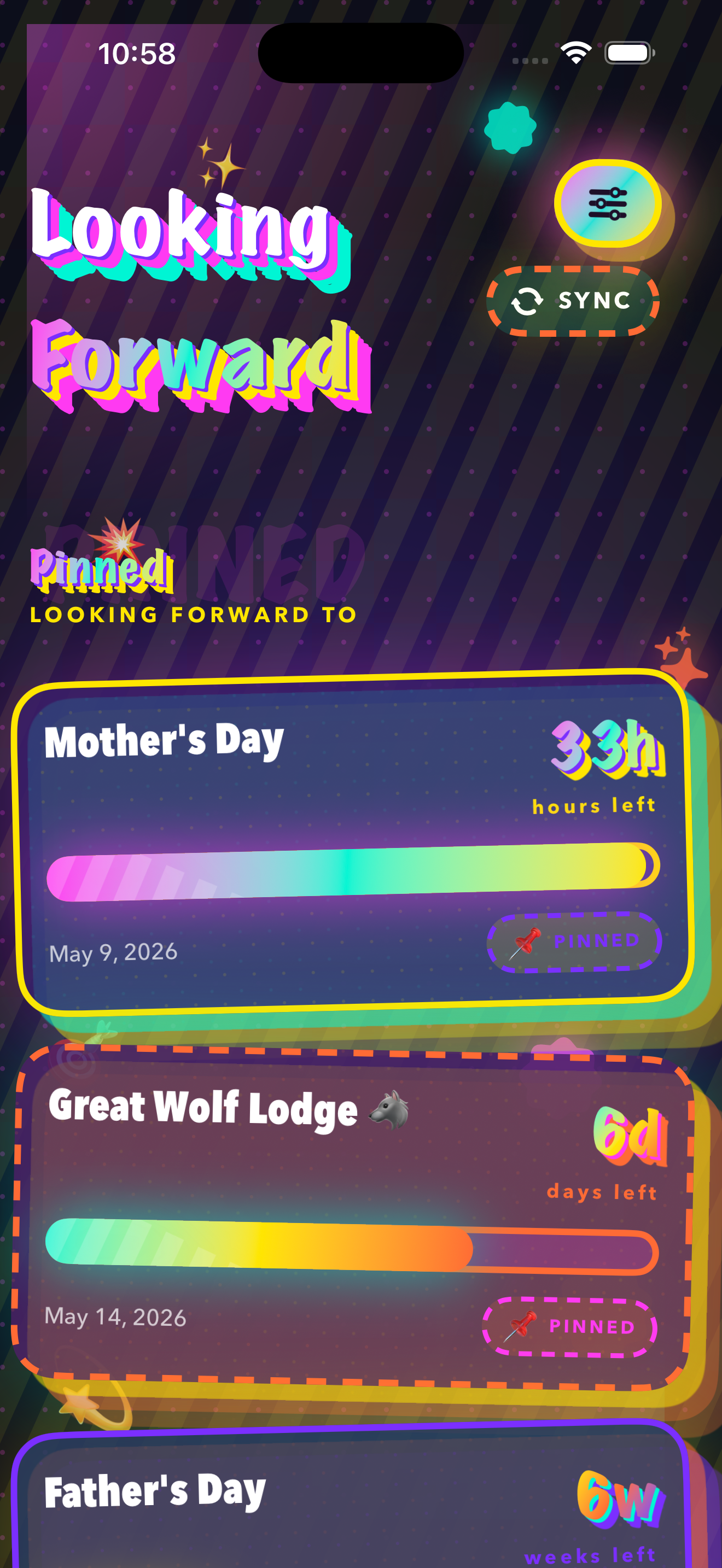 Looking Forward main countdown list