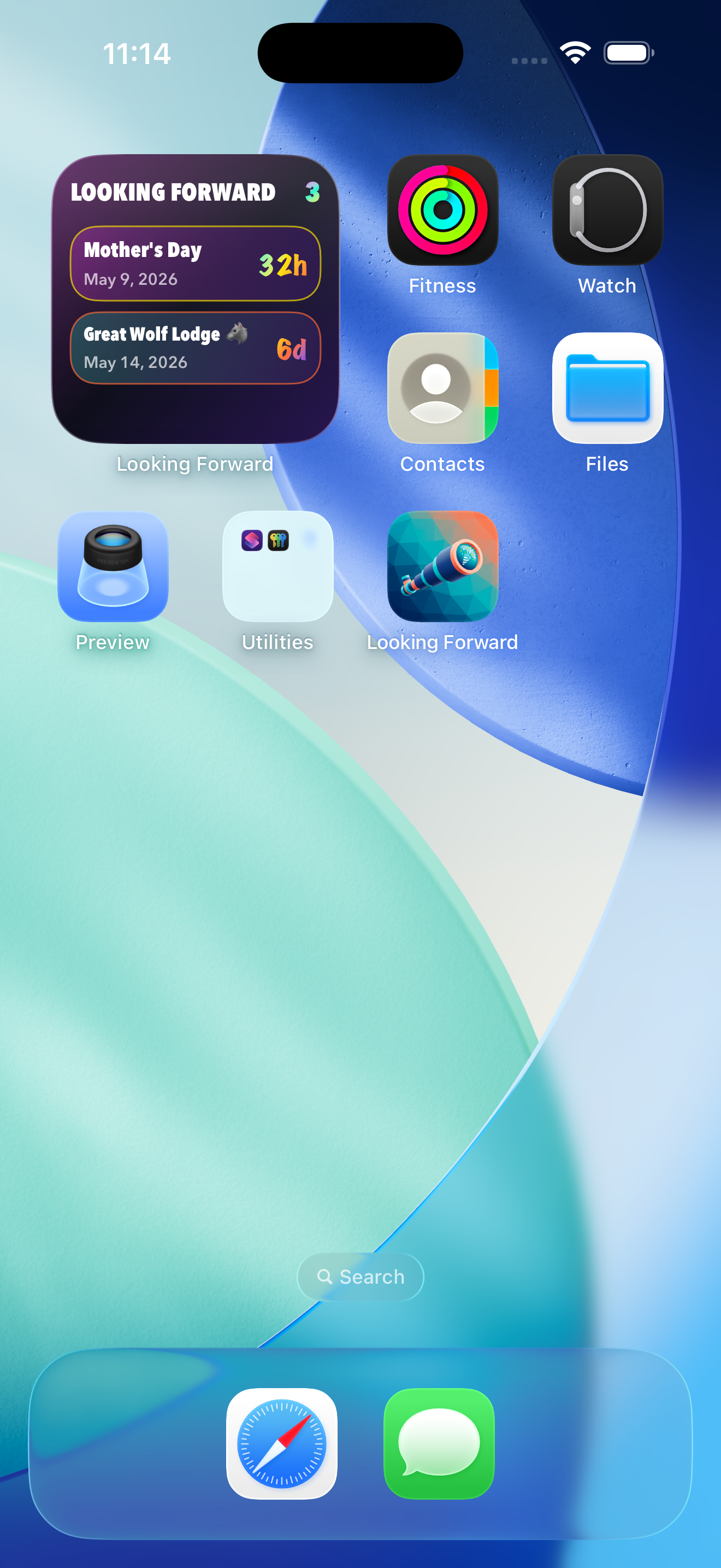 Looking Forward widget settings screen