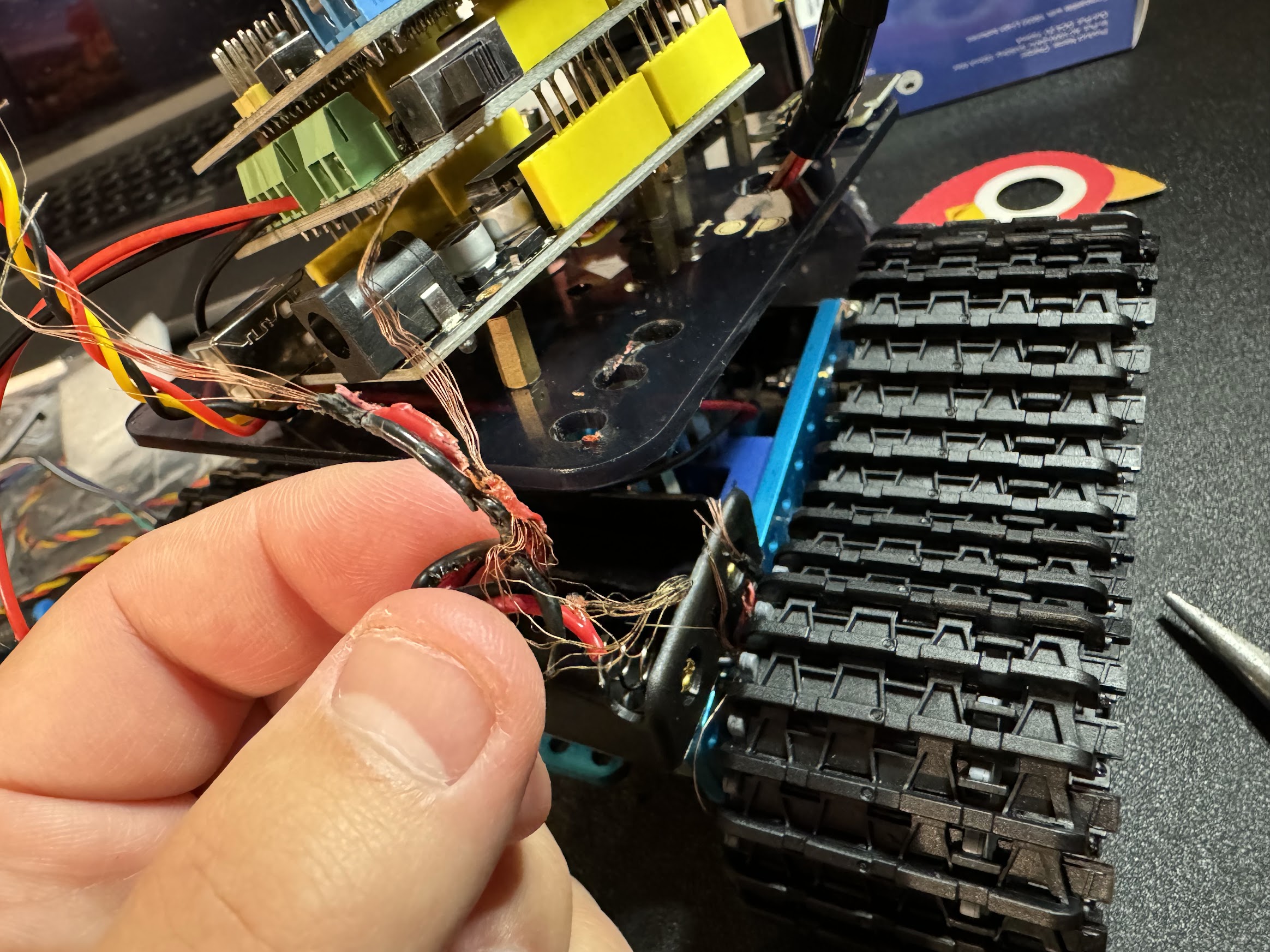 The burnt wires from the smoking incident