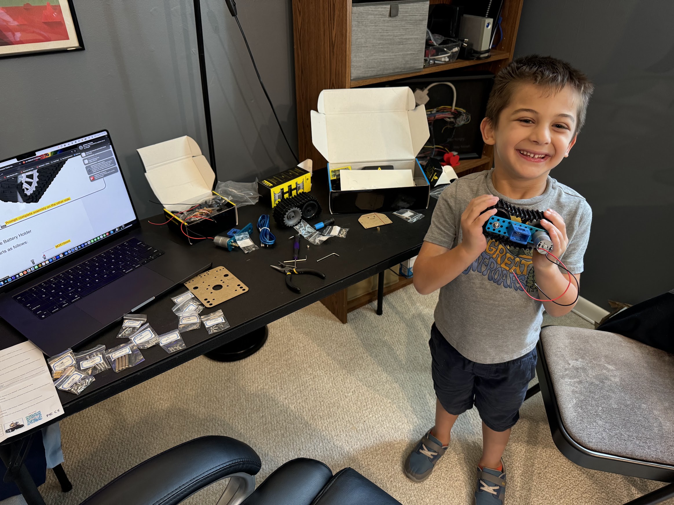 Jacob excited about the robot tank wheel assembly