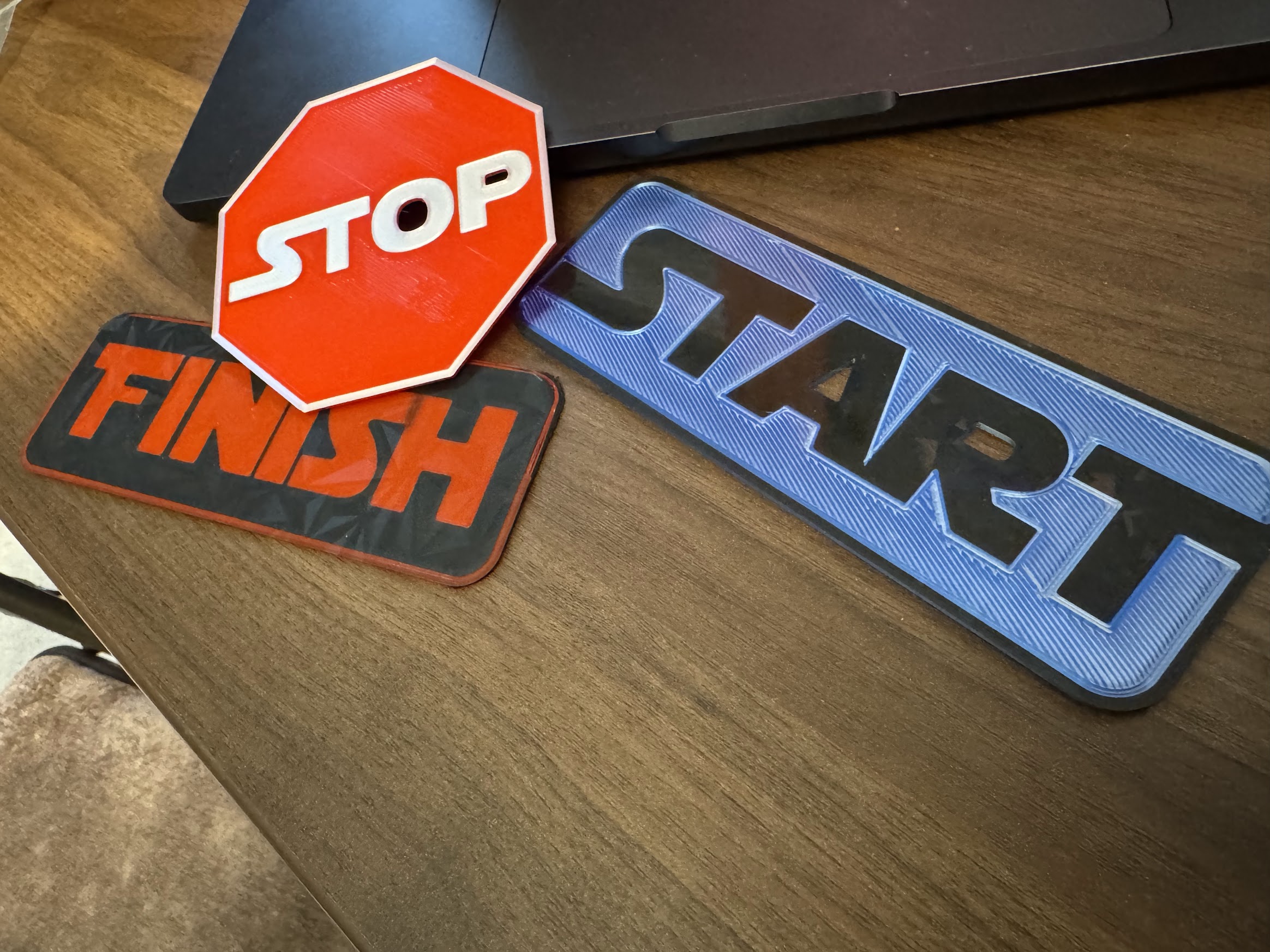 Career day setup with START and STOP signs