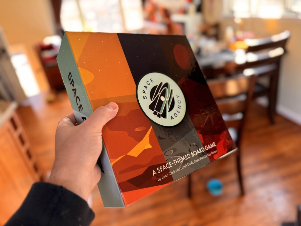 Space Agency board game box with retro space design